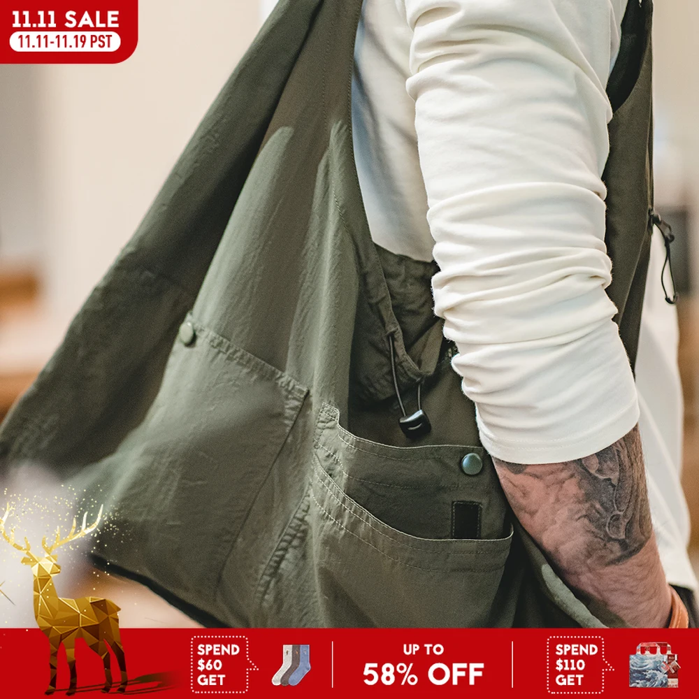 

Maden 2024 New Design Man Casual Summer Big Size Sleeveless Overalls Vest Multi Pocket Waistcoat Large Capacity Satchel Jacket