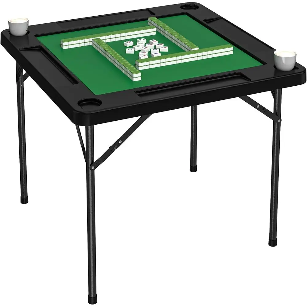 

Green 35.4 Square Folding Card Table with Chip Trays, Cup Holders, Suitable for Mahjong, Domino, Poker and Jigsaw Puzzles for 4