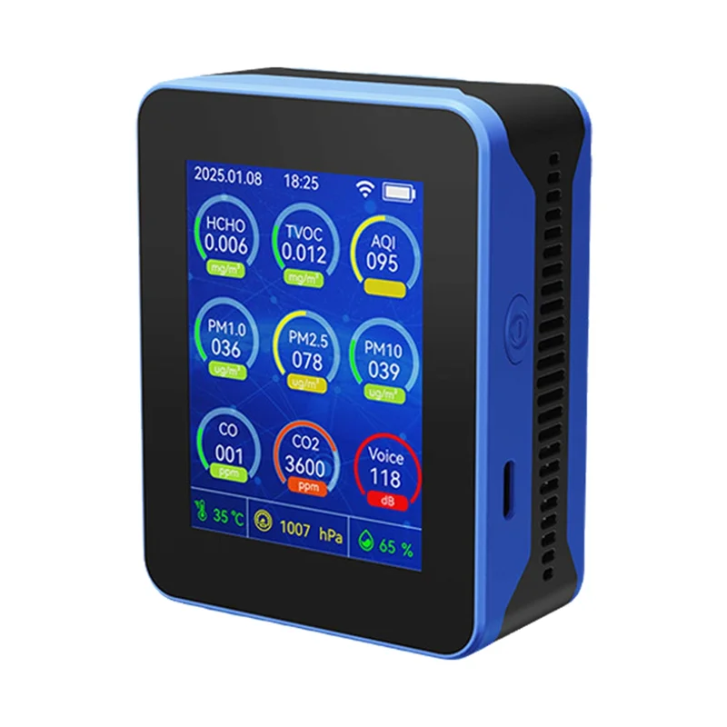 

Indoor Air Quality Monitor,Portable Smart Air Quality Tester For HCHO/TVOC/PM2.5/PM10/CO/CO2 For Home Cars Plants-AA70