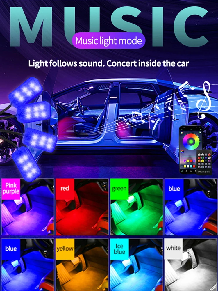 Auto-LED-Fußraumbeleuchtung RGB-Innenraum-Atmosphärenlampe APP-Fernbedienung USB-Zigarettenanzünder Auto-Fußraum-Neon-Ambientelicht Auto-Dekor Hintergrundbeleuchtung