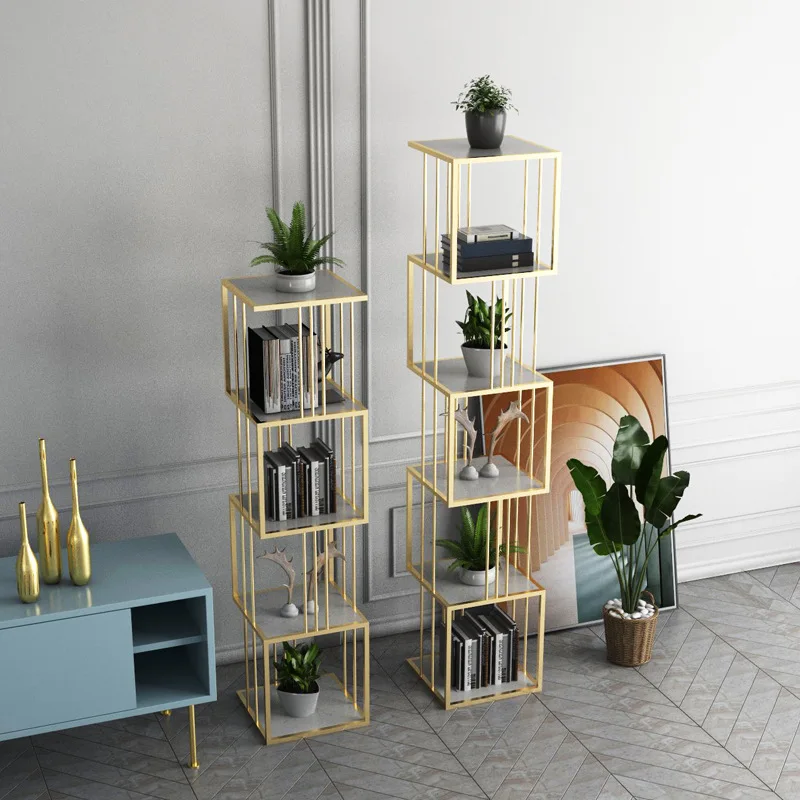 Modern storage rack, bedroom simple bookshelf, light luxury wrought iron storage, floor-to-ceiling living room partition