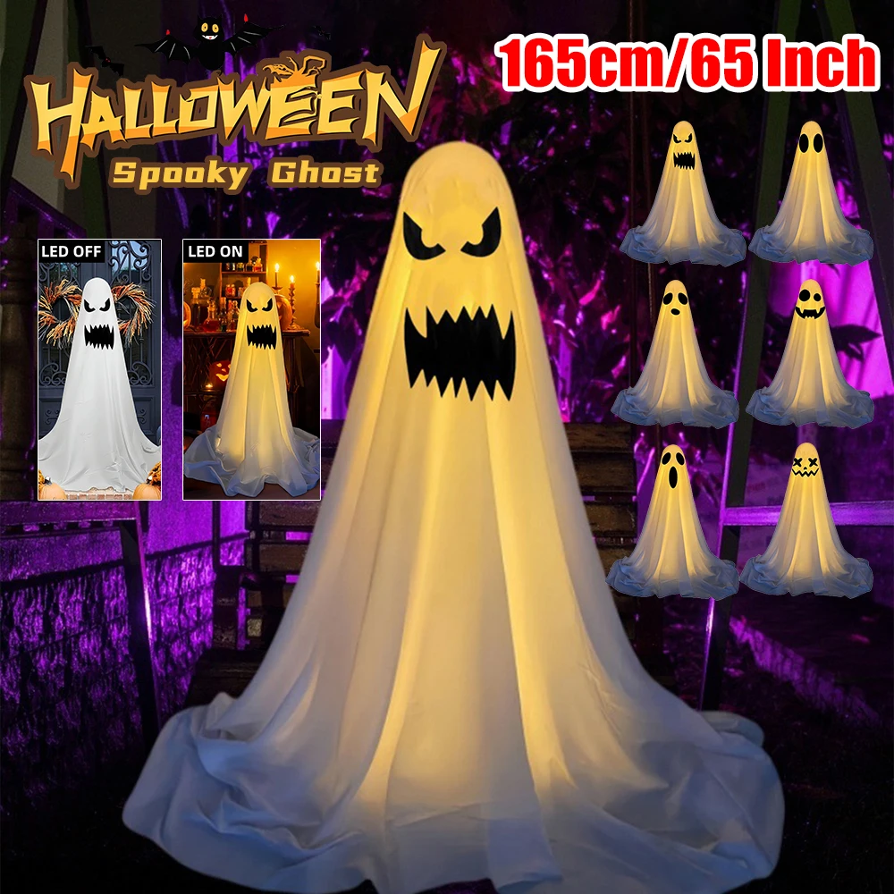 

165cm/65 Inch Halloween Decoration Luminous Ghost Decoration Horror Props Garden Yard Decoration Scary White Standing Ghost