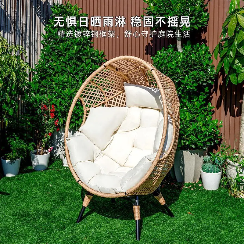 Balcony Recreation Chair Rattan Sofa Chair Outdoor Courtyard Garden Single Lazy Bird's Nest Chair Egg Shell  Silk Flo
