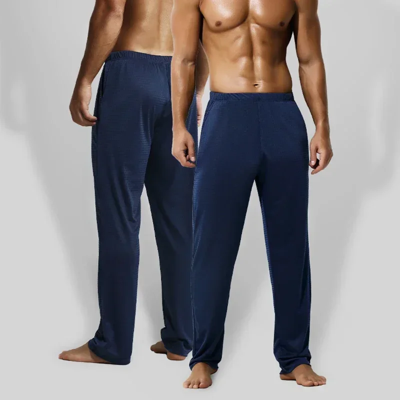 

2PC Men's summer ice silk casual long pants, air-conditioned pants, thin spring and autumn loose large-sized summer home pants