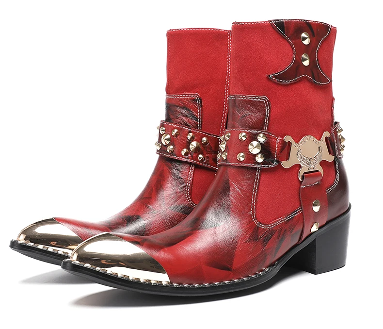 Designer Stil Männer Stiefeletten Gemischte Farbe Echtes Kuh Leder High Heels Mann Chelsea Schuhe Niet hochhackigen Modell Luxus stiefel – Detail 8