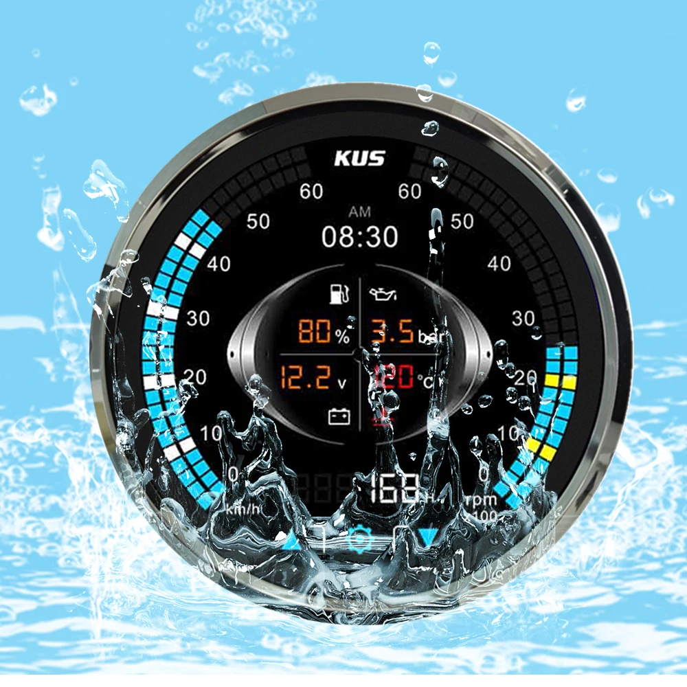 KUS KMG42T 135mm Boat Multifunctional Digital Gauge Set for Marine Application Compatible with J1939, NEMA2000 and Analog Signal