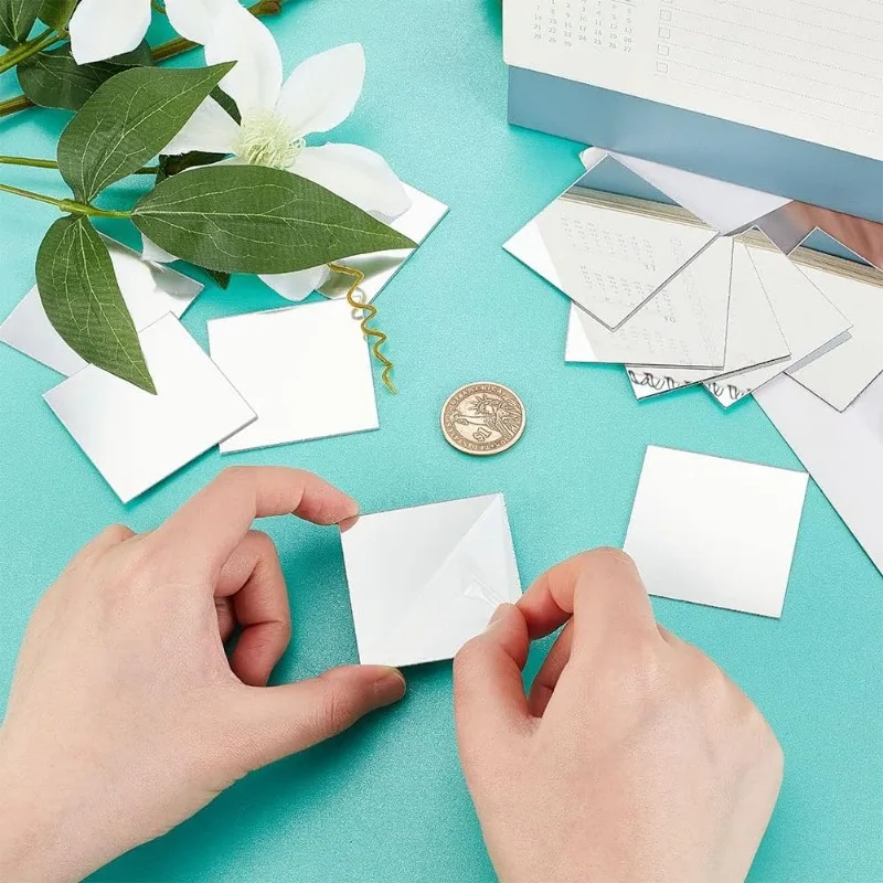 50pcs 2 Inch Mini Mirror Tiles Acrylic Square Mirror Adhesive Small Square Mirror Mosaic Tiles Craft Mirror Tiles for DIY Crafts
