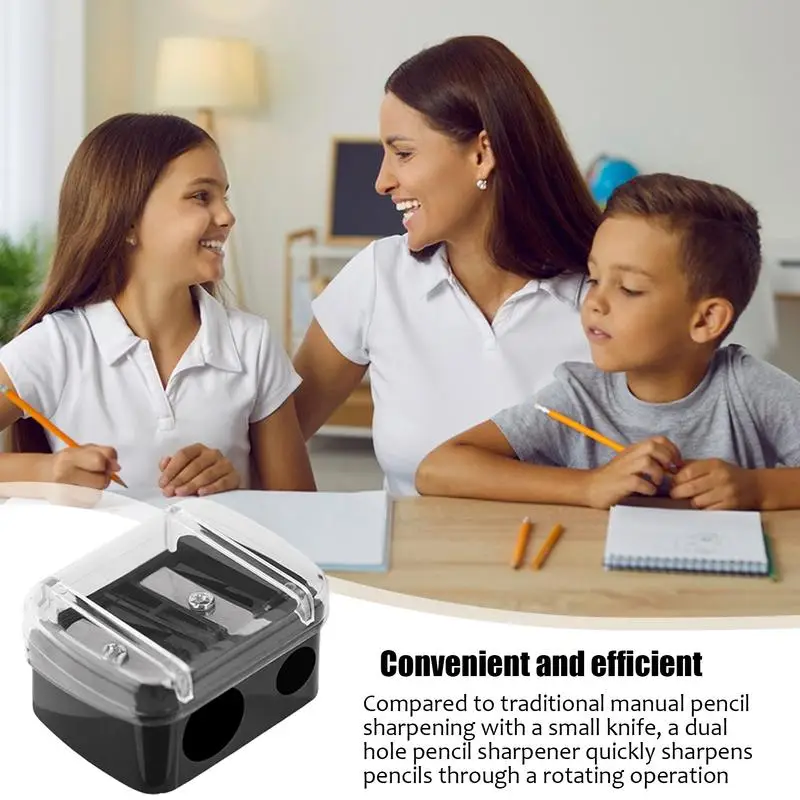 Rautan pensil warna dua lubang, rautan pensil untuk pengasah efisien portabel multifungsi, pengasah pemotong alat tulis