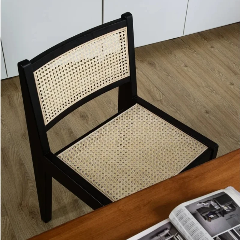 

Solid Wood Rattan Woven Restaurant Chair Designer Study Chairs Middle Ancient Computer Seat Versatile Practical Home Furniture