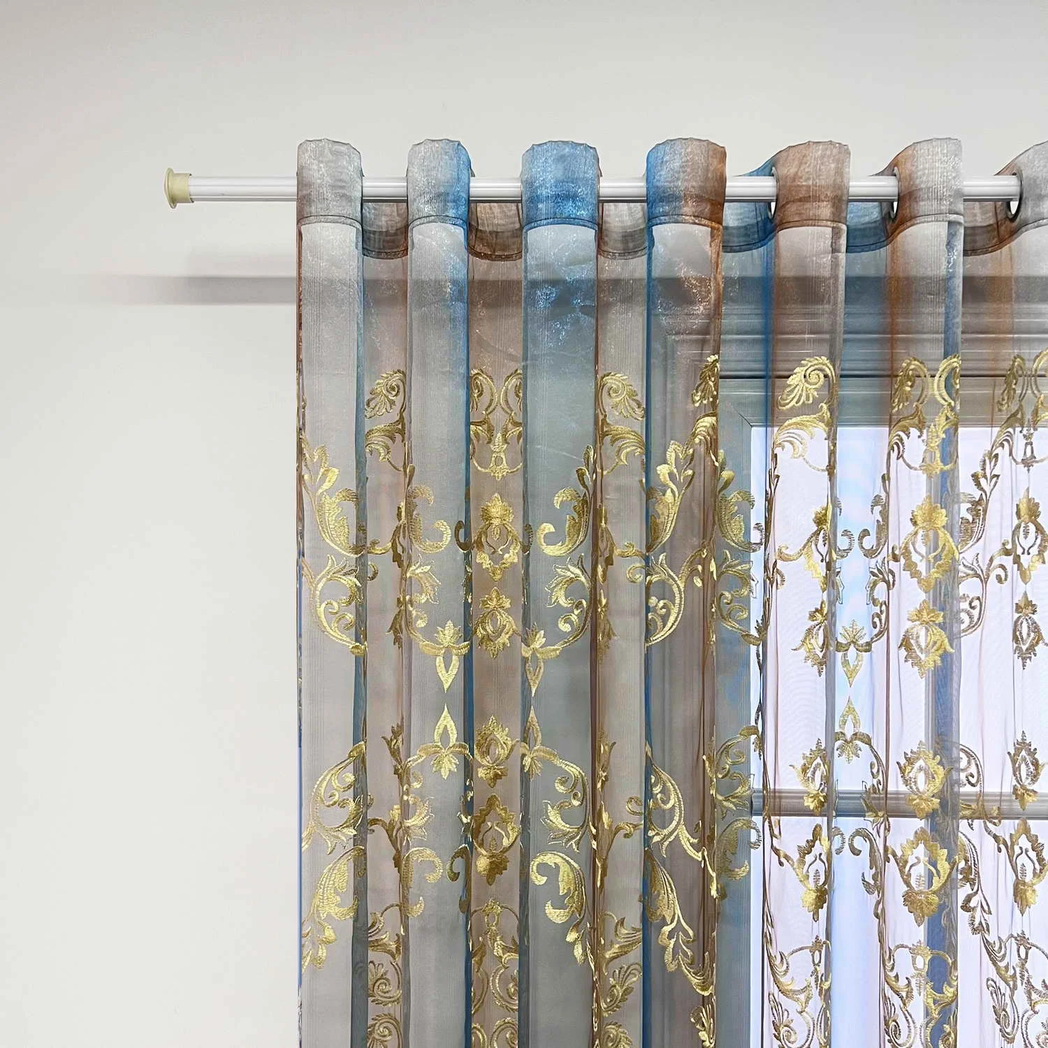 Brown and Blue Gradient Sheer Curtain Tulle Luxury Flower Embroidered Vintage Voile Window Drapes for Living Room Sliding Door - Image 5