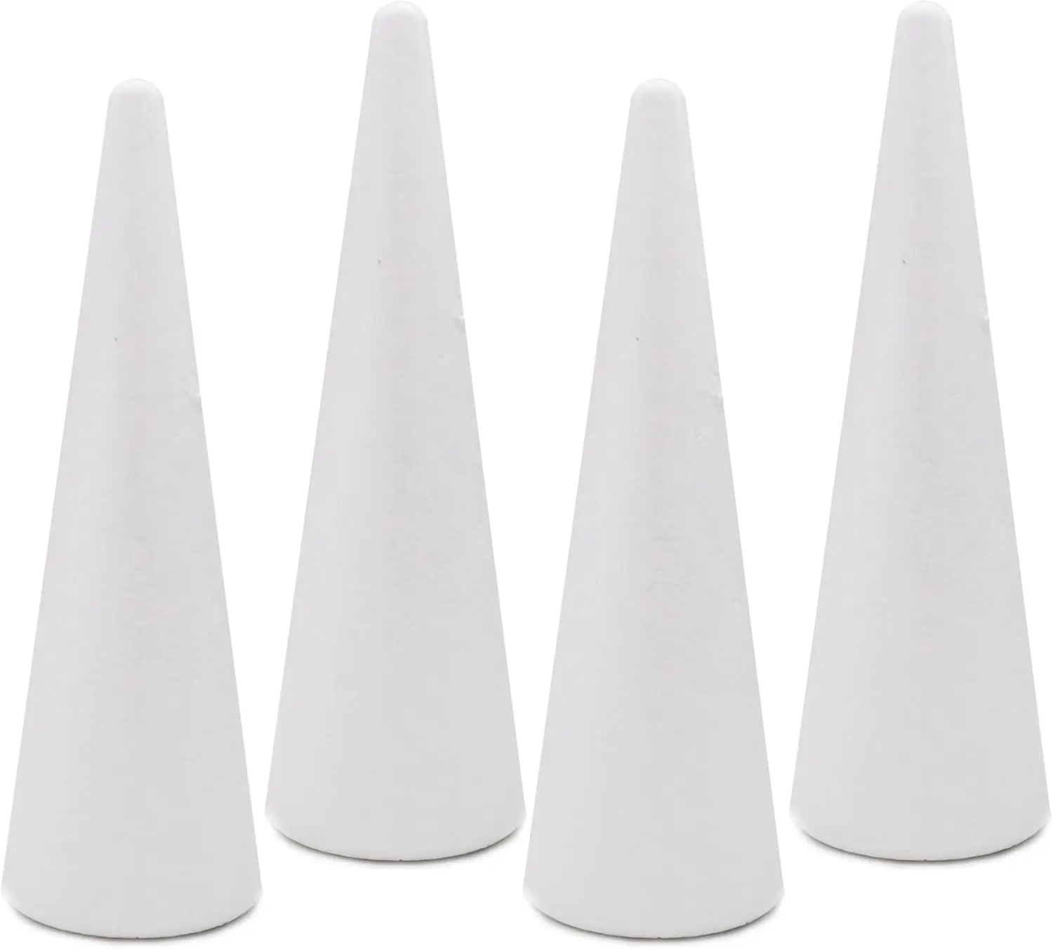 Paquete de 4 Conos de Espuma de 3.66x11.8 Pulgadas para Manualidades de Árboles de Navidad, Centros de Mesa para Bodas, Arreglos Florales