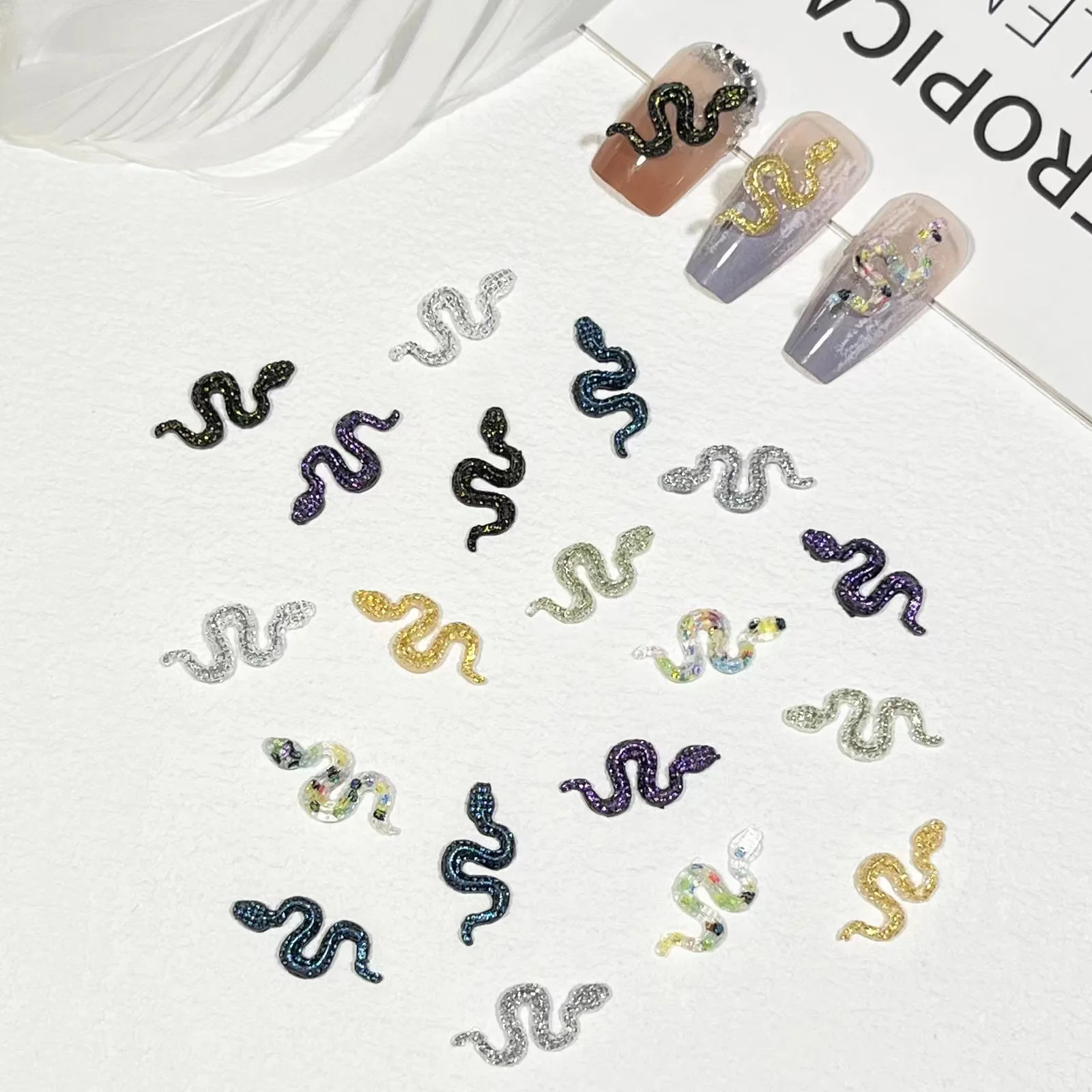 50pcs miniso snake cartoon nail charms for diy nail making kawaii cute resin nail art decoreation