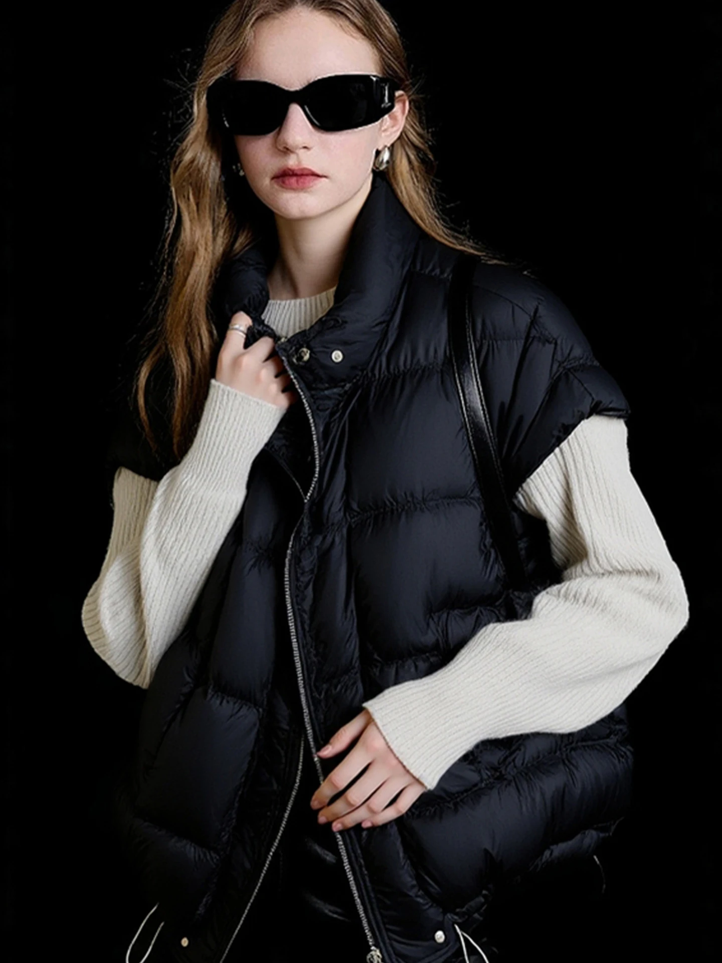 Slimming Design High-End Faion Zipper Vest Cotton Jaet Pure Color Outerwear Top Women's Sle Commute Wind Winter Clothes