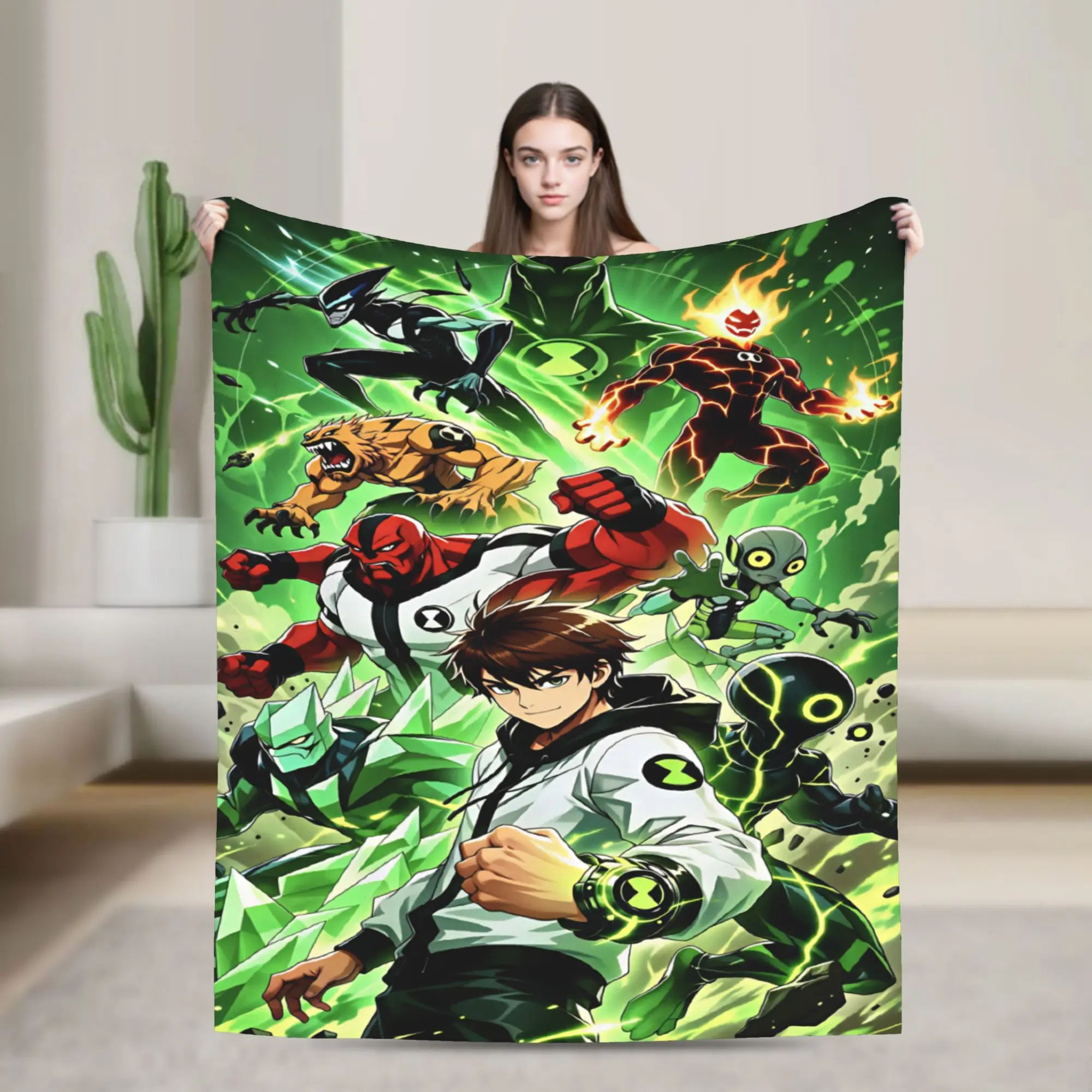 Warm Cozy Throw Blanket Travel Ben 10 Cartoon Animation Blanket  Flannel Bedspread For Bedroom Novelty Sofa Bed Cover