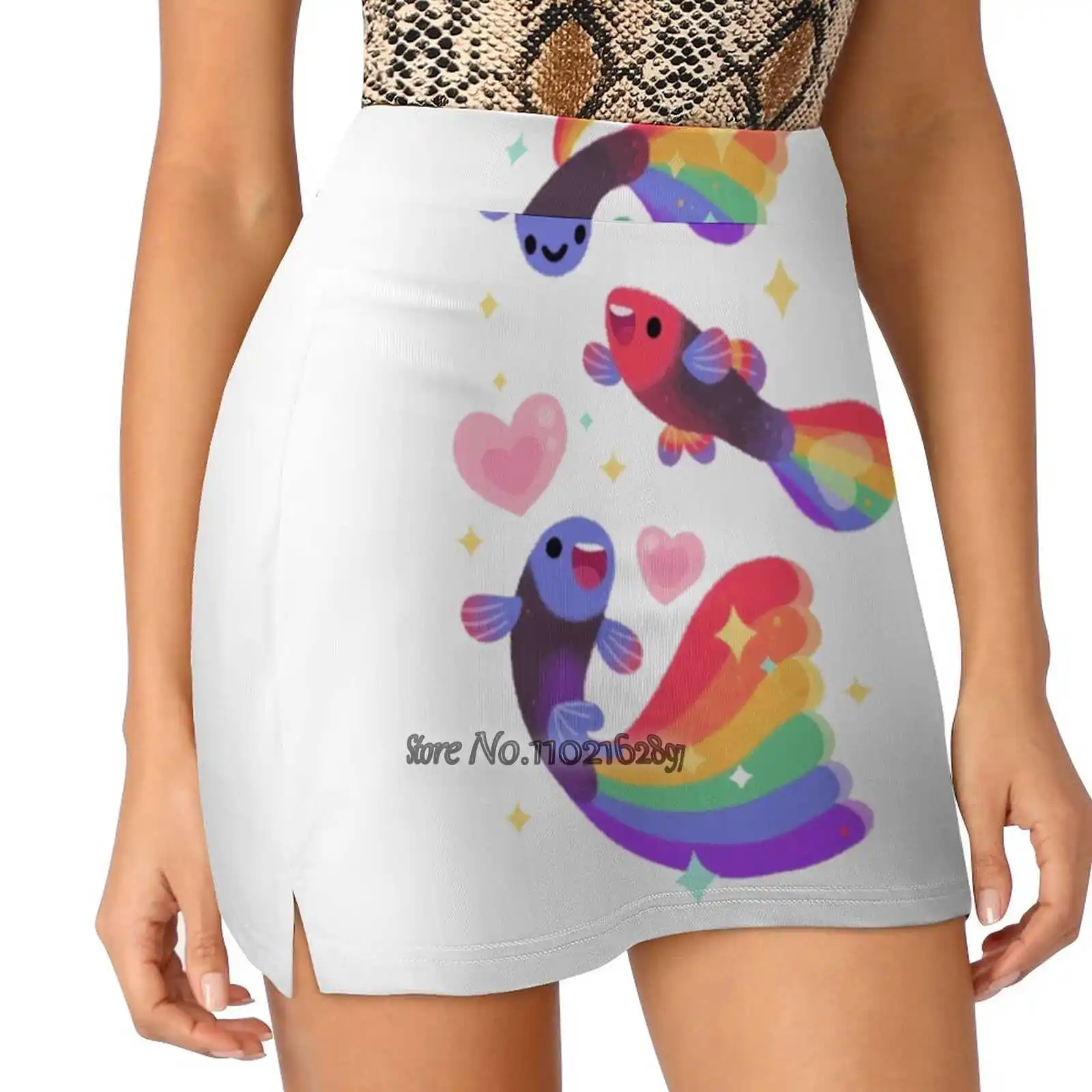 

Rainbow Guppy 5 Women'S Summer Fake Two Piece Skirts Casual Sports Beach Skirt Girl Skorts Rainbow Guppy Pride Girls Like Girls