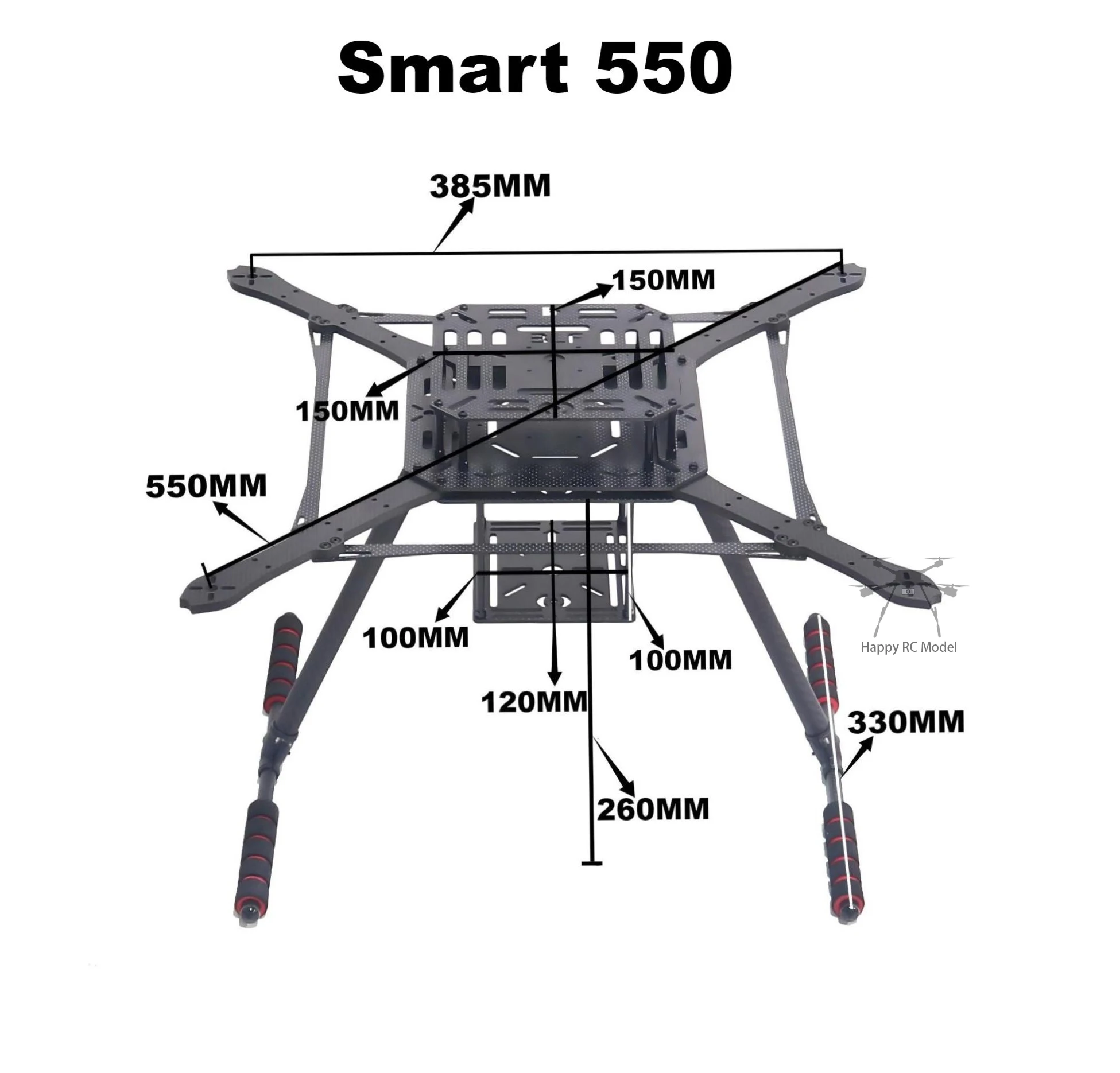 ZD550 550mm cadre de Drone en fibre de carbone Happy Quad APM Pixhawk Ardupilot Quadrotor support Multicopter multi-rotor avec train d'atterrissage