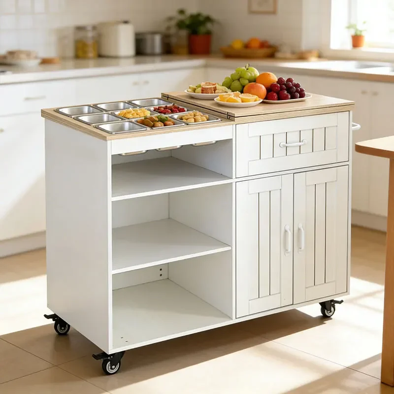 Living Room Kitchen Mobile Dining Table on Wheels Modern Simple Breakfast Bar Large Adjustable Locker