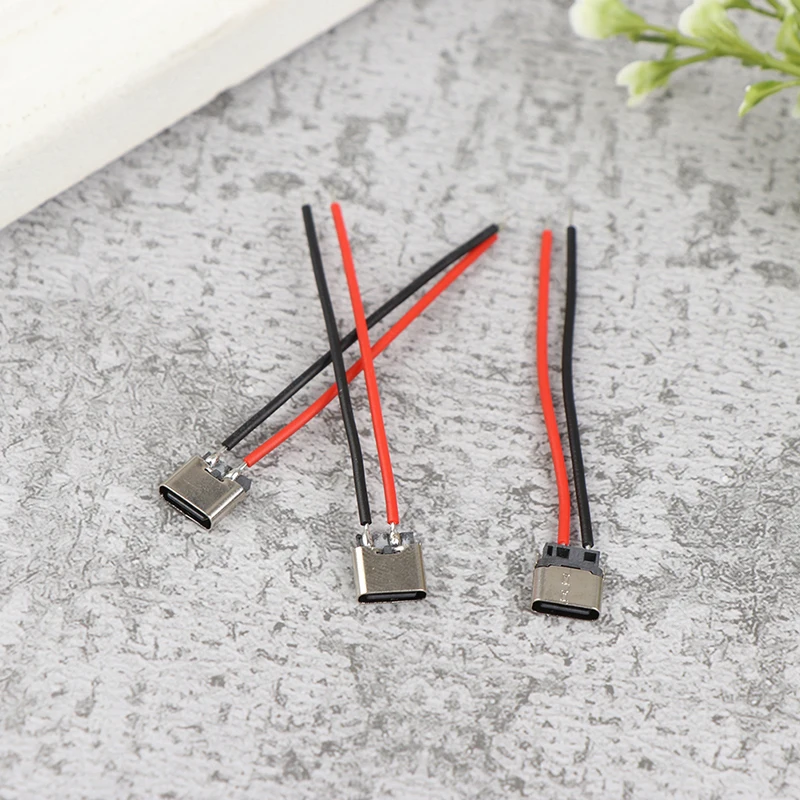 5pcs Type-C 2pin Soldered Female Base W/ Wire Typec Female Socket For Mobile Phone Charging Type -c Port Charging Interface Jack