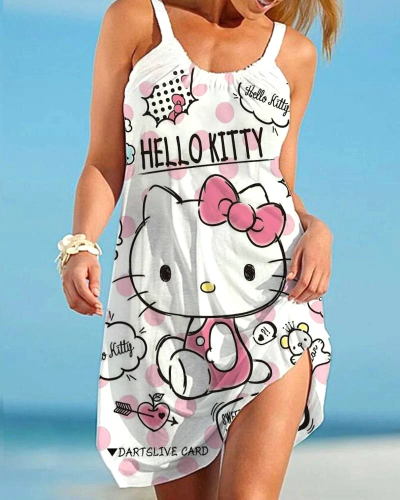 

2024 Summer New Collection Official Website Hello Kitty Women's Trendy Fashion Dress Y2k Elegant Dress Strap Casual Dress Traf