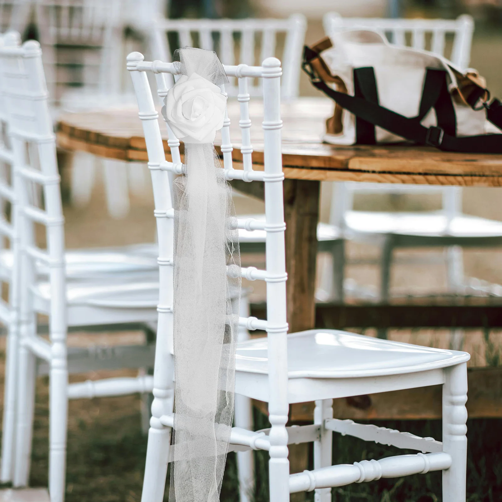 

1pcs Church Wedding Chair Sashes Spandex Bands With Artificial Roses For Aisle Pew Decor Wedding Party Chair Covers Event