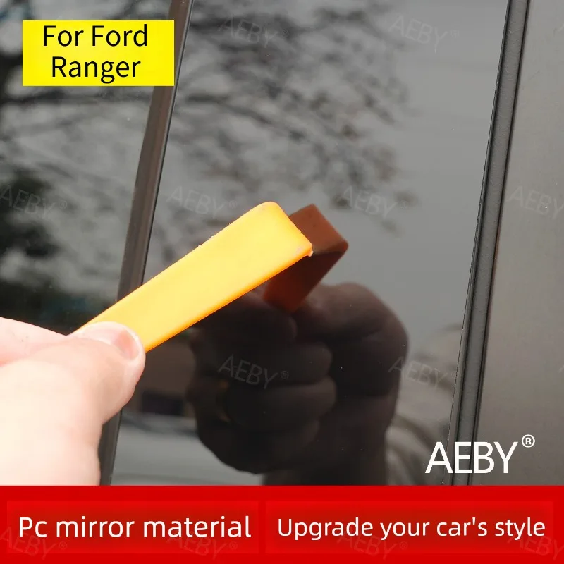 For Ford Ranger 2015-2021 Pillar Trim Carbon Fiber Pattern Scratch Resistant,Center pillar decorative stickers,PC mirror view 3