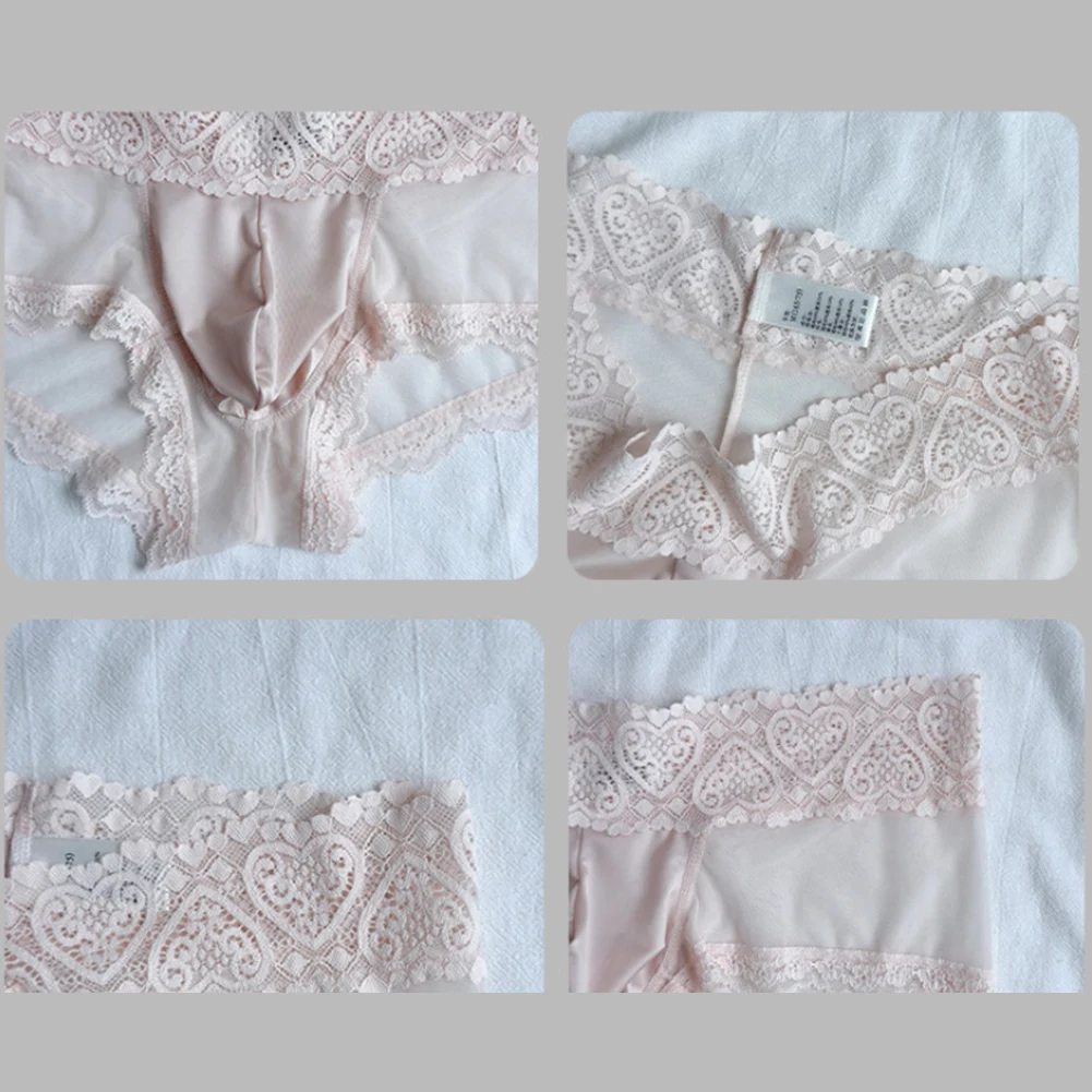 Men Ice Silk Lace Transparent Hot Panties Briefs Low Waist Boxer Soft Jockstrap Pouch Thin Summer Male Underwear