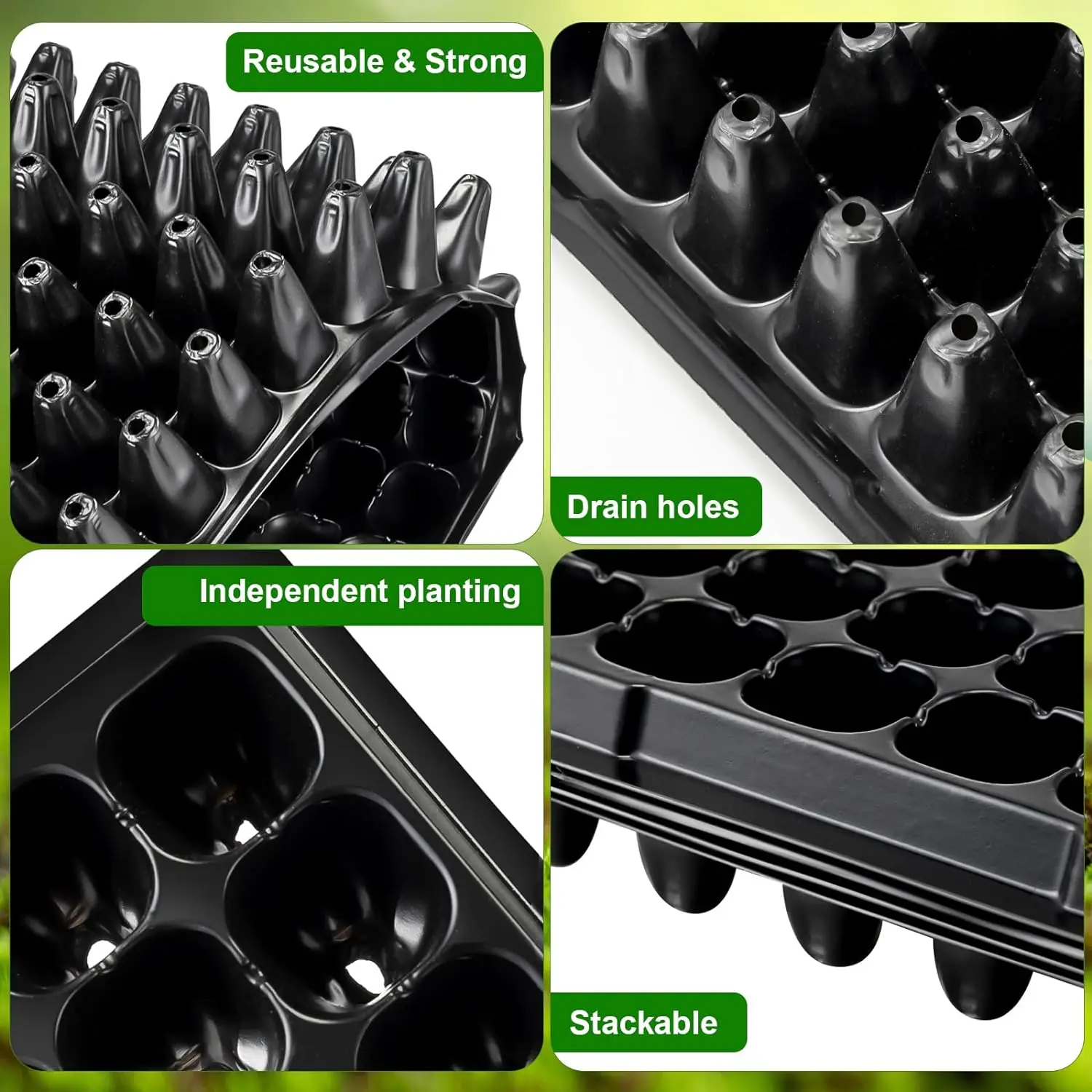 5/10Pack 200Cell Seedling Trays Seed Starter Tray Plastic Gardening Germination Tray with Drain Holes Nursery Pots