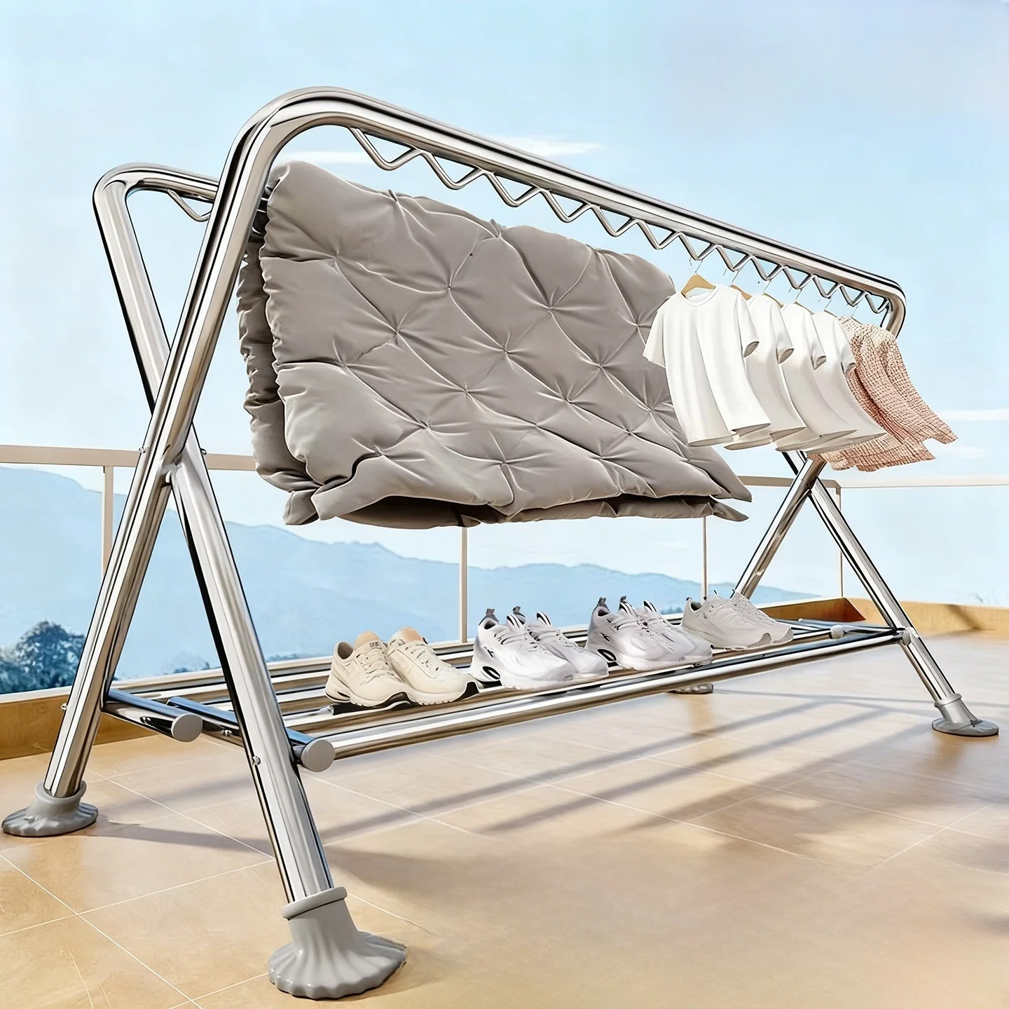 windproof-multi-functional-folding-floor-standing-clothes-drying-rack-balcony-clothesline-rod-simple-style-double-layer