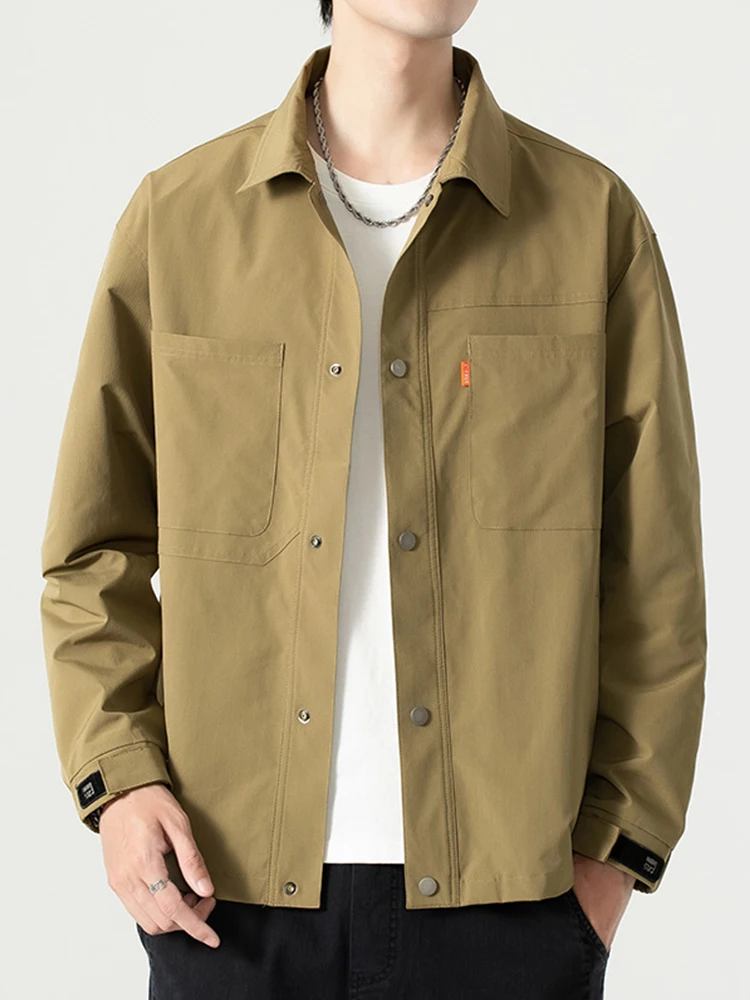 

2023 New Shirts Collar Men's Jacket Chest Pockets Single Breasted Waterproof Men Windbreaker Casual Jacket Coats Plus Size 8XL