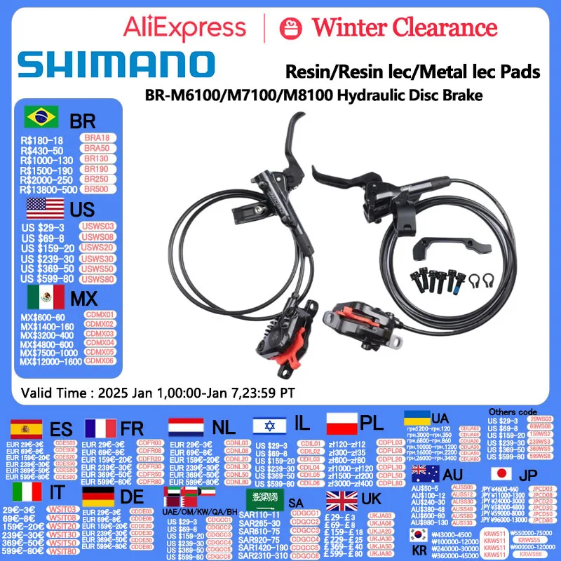 Shimano DEORE SLX XT M6100 M7100 M8100 M8000 freno 2 pistones freno de disco hidráulico para MTB G03S J03A J04C almohadillas accesorios de bicicleta