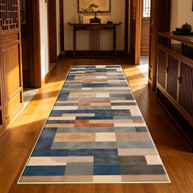 Wood Tone Horizontal Strip Carpetflooring ,MultiShade Geometric AreaRug for Living Room Decor