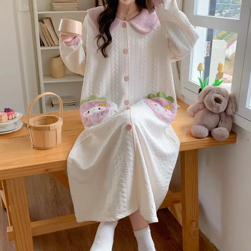Primavera Otoño Invierno pijamas de mujer de manga larga cárdigan suelto ropa de dormir cómoda camisón de dibujos animados ropa de casa de ocio