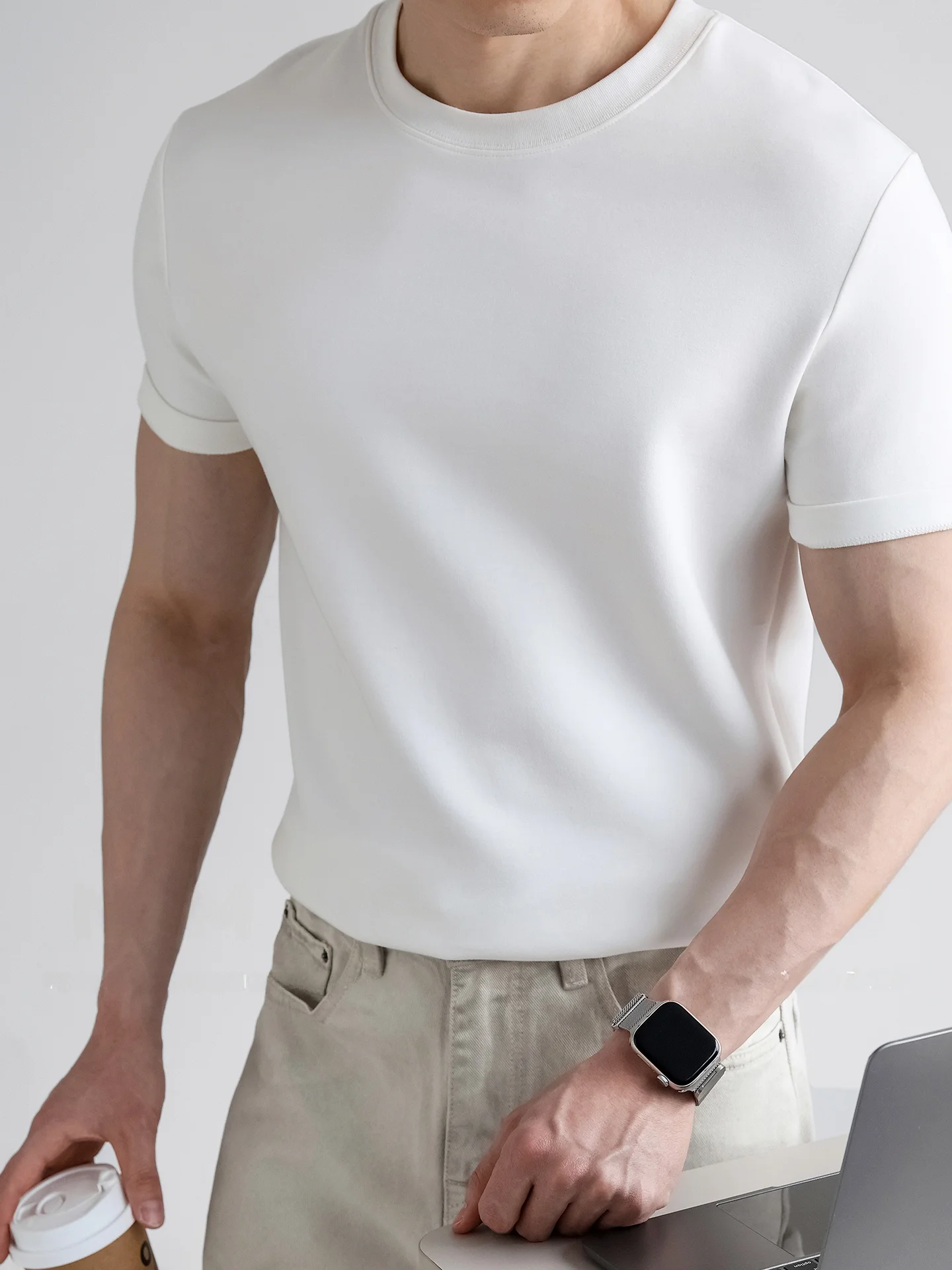 Modal Blend Heavyweight Air Layer Short Sleeve T-Shirt Men's Summer Casual Smooth Moisture Wicking Breathable Short T