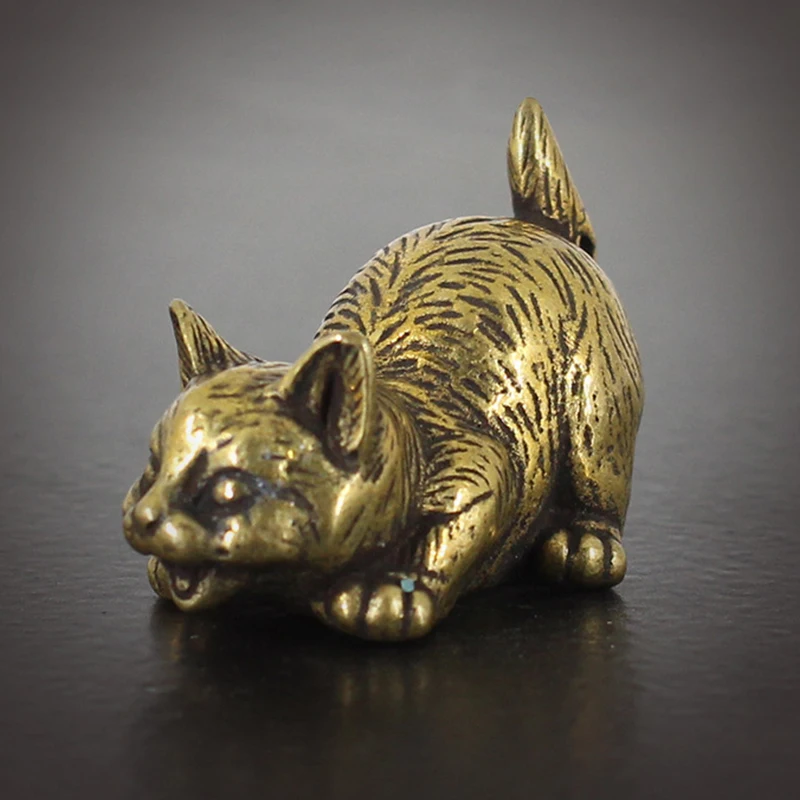 1 шт., ретро-статуэтка в виде кошки, из латуни