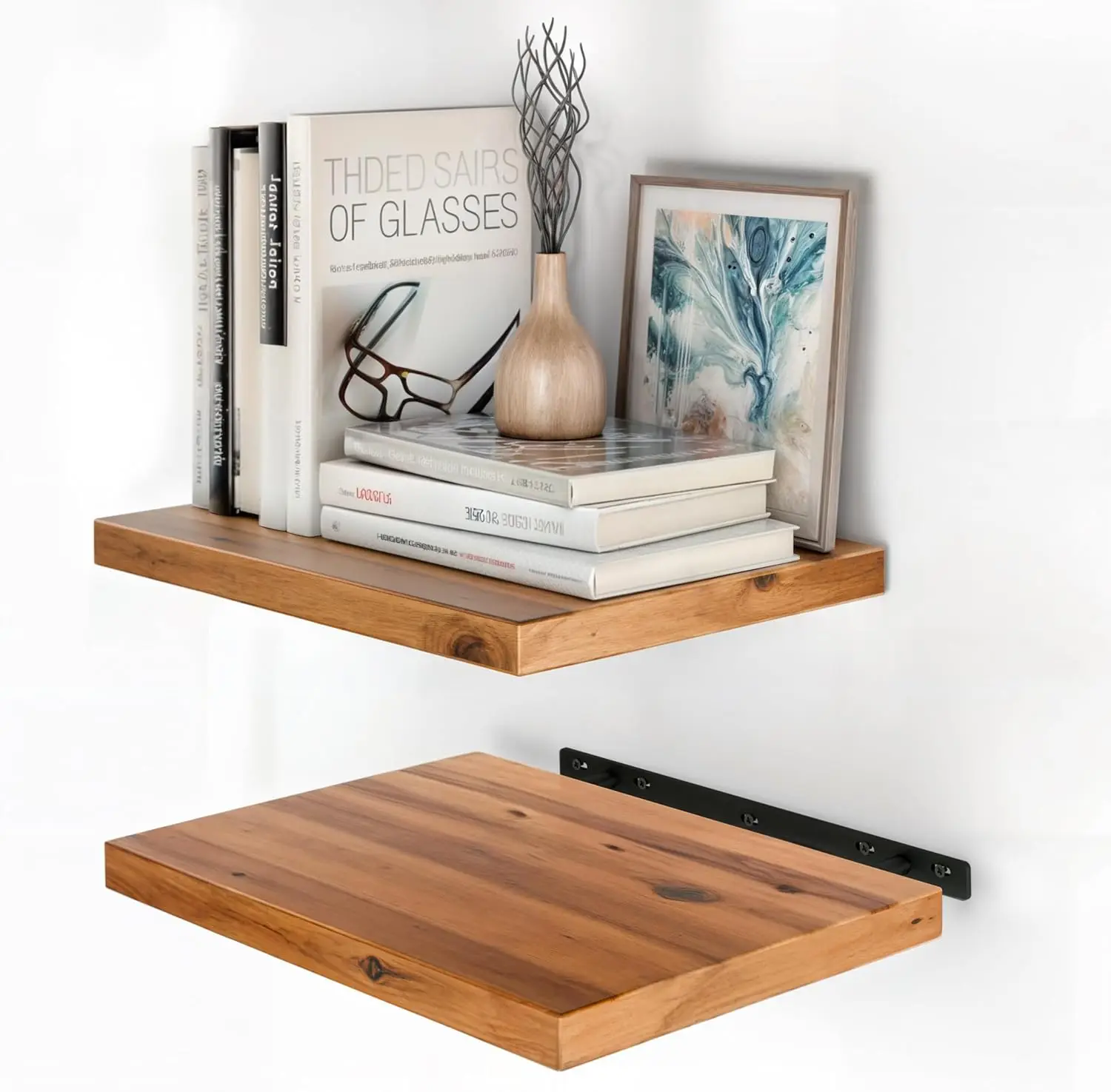 

16” x 12” Acacia Deep Floating Shelves, Large Extra Wooden Floating Shelves for Wall - Floating Book Shelves, Floatin
