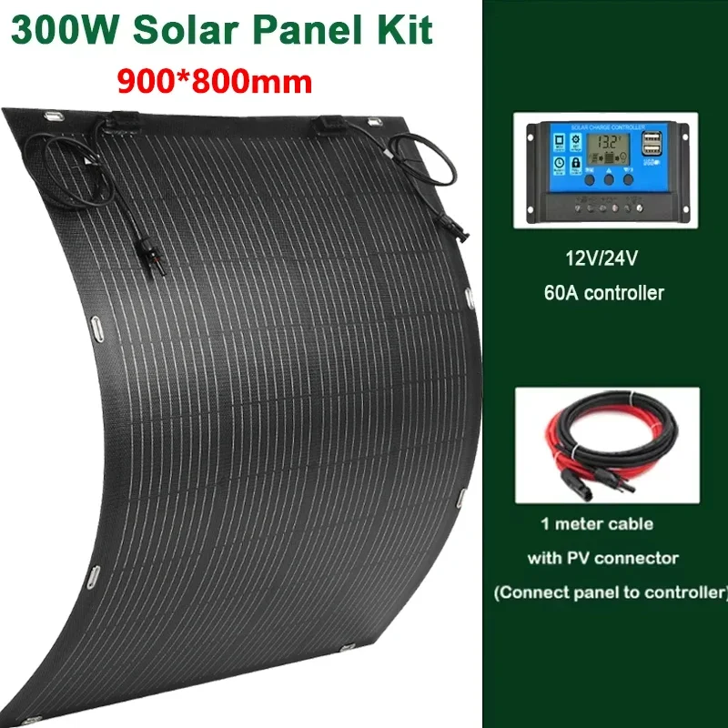 300W zonnepaneelkit 18V flexibele zonnecel waterdichte krachtige oplader voor thuis buiten kamperen jacht camper auto RV boot