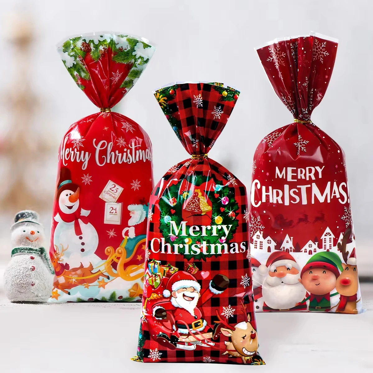 25/50/100pcs Christmas Candy Bags Christmas Decorations 2024 Santa Gift Bag Navidad Xmas Gift Bags Cristmas Cookies Packing Bag