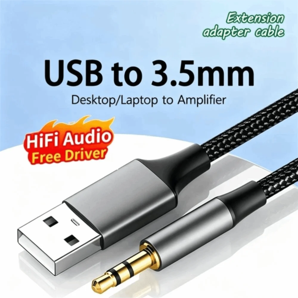 Round Hole USB Audio Cable Cd Grade Sound Quality Extension Audio Line USB To 3.5mm Cable AUX Audio Cable for Notebook