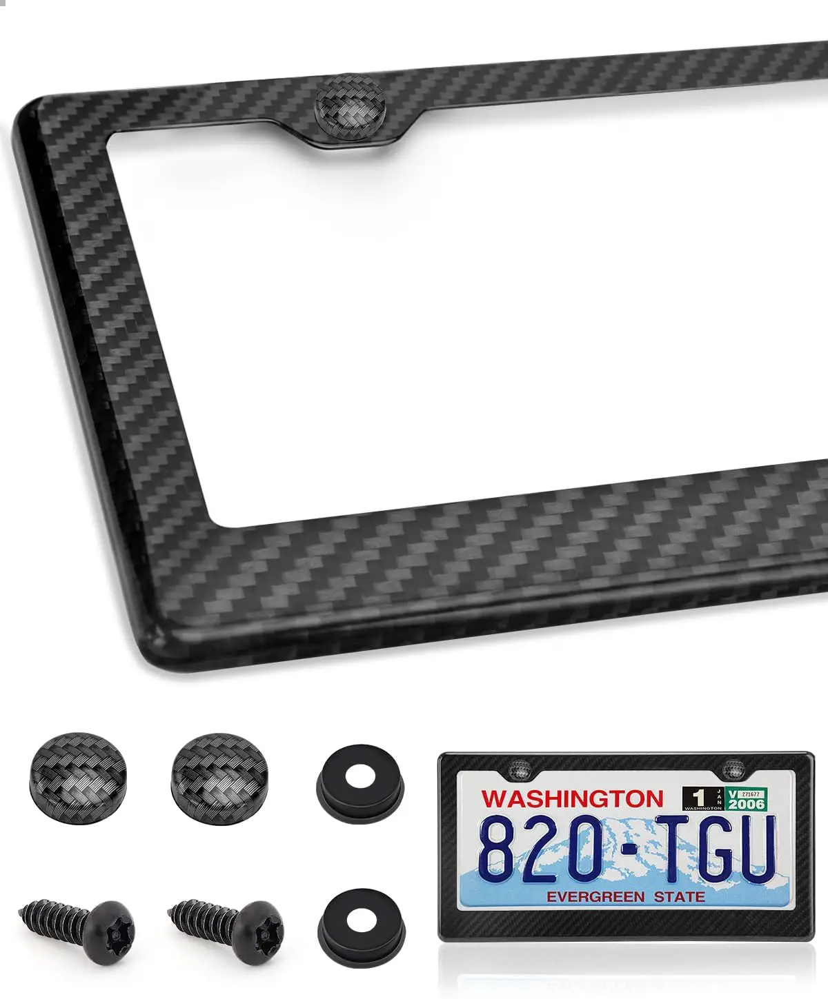 

Рамка для номерного знака из настоящего карбона, черный держатель с заглушками для винтов и шайбами для автомобилей