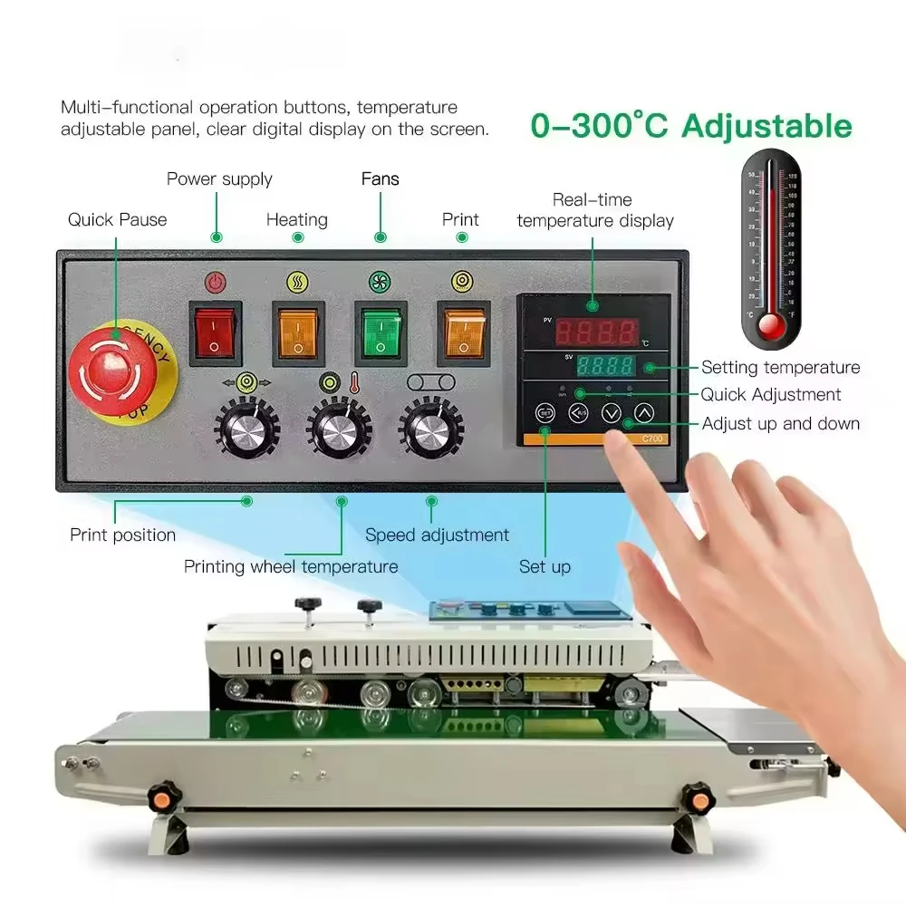 FR-1000 Factory Price Commercial Automatic Continuous Horizontal Desktop Plastic Bag Sealer Film Heat Sealing Machine for Sale