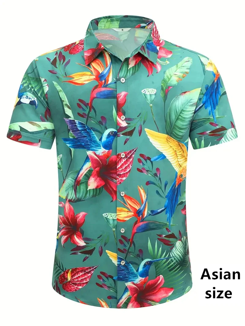 2025 novo vintage elegante camisas havaianas masculinas na moda 3d flor tropical planta impressa manga curta topos feminino blusa de férias