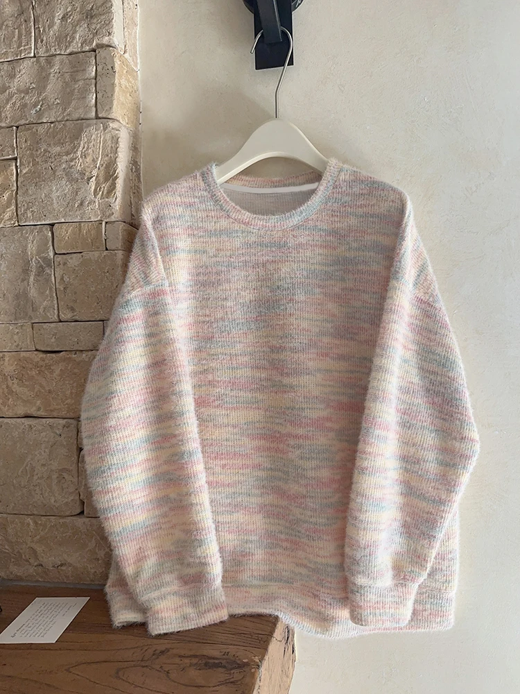 

Rainbow Pullovers Women Autumn 2025 Long Sleeve Round Neck Loose Sweatshirts for Sweet Girls Kawaii Sweaters