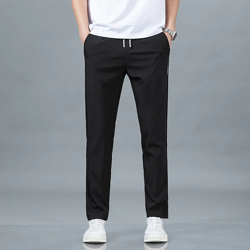 Spring Summer Men's Ice Silk Thin Loose Sports Leisure High-End Elastic Anti-Wrinkle Non-Ironing Casual Pants