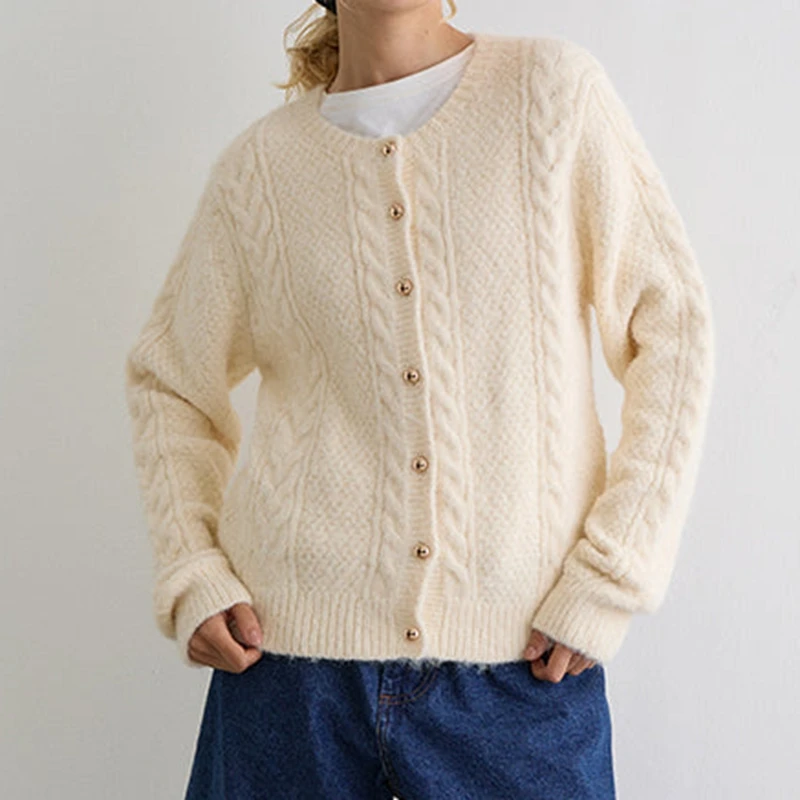 Cárdigan de punto de manga larga de Color sólido a la moda informal para mujer, cárdigans ligeros con botones y cuello redondo