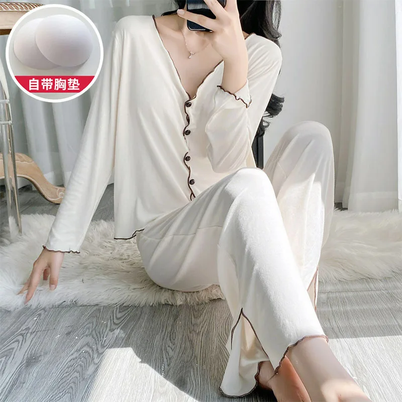 Autumn Thin Pyjamas Set For Woman Pajamas Modal Women\'s Homewear Long Sleeve Trousers Sleepwear For Sleeping Nighty Set