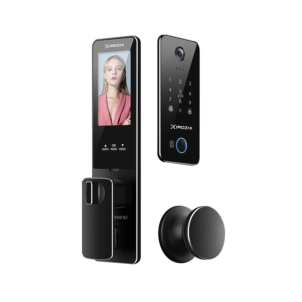 

Tuya Fingerpint Smart Door Lock Bluetooth Password IC Card Lock Wide Angle HD Peephole 4.5 Inch Screen Built-in Doorbell Alarm