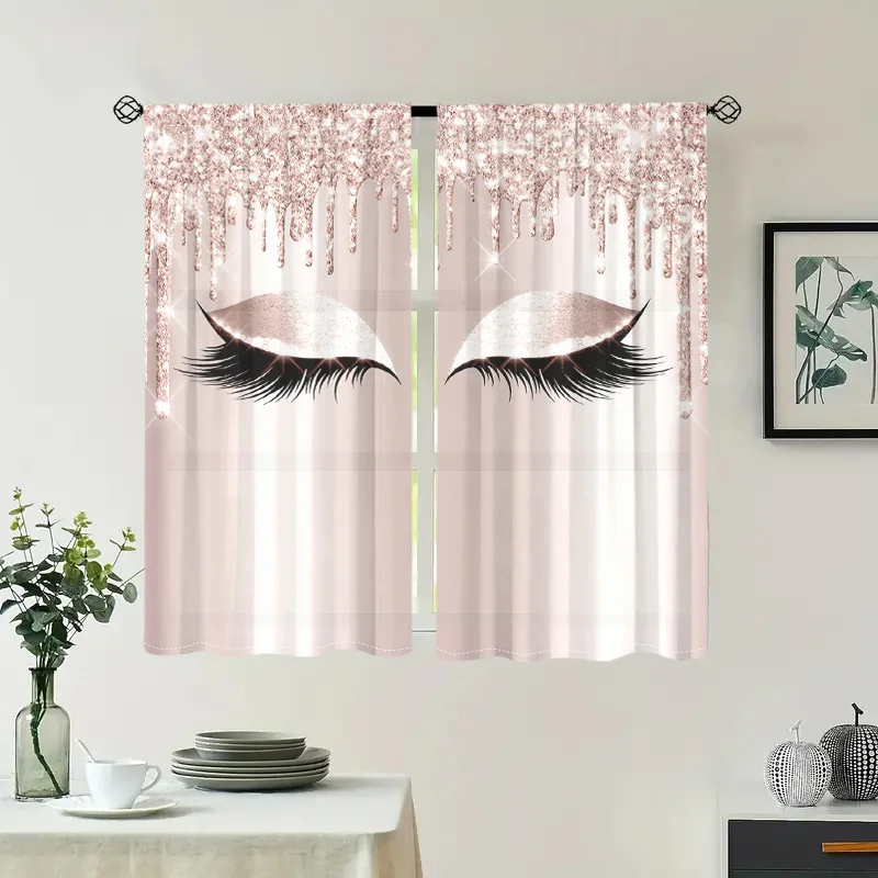 2 pieces, sparkling eyelash patterned curtains, seasonal home decoration, used for living room and bedroom