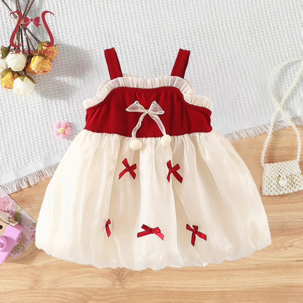 Słodka Sukienka Dziecięca Letnia Bez Rękawów Przyjazna dla Ciała Bawełniana Odzież dla Dziewczynki Modna Kokarda Sukienki dla Niemowląt 0-3 Lata Ubrania dla Niemowląt i Dzieci
