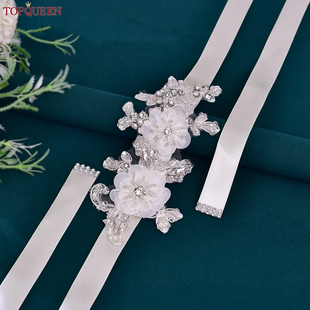 TOPQUEEN Boho Wedding Belt Hand Sewn Organza Flower Bridesmaid Waist Decoration Suitable for Everyday Christmas Outfits Sash