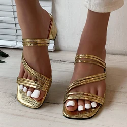 Summer Women Sandals Shoes Garden Shoes Gold Shine Sandal Vacation Beach Non-slip Soft Bottom Casual Shoes Sides For Female